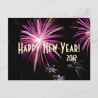 Happy New Year Fireworks Purple Calendar Postcard