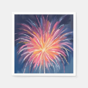 Happy New Year Fireworks Watercolor Napkin