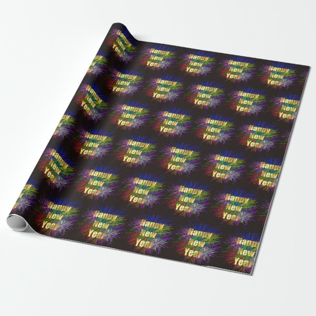 Happy New Year Fireworks Wrapping Paper (Unrolled)