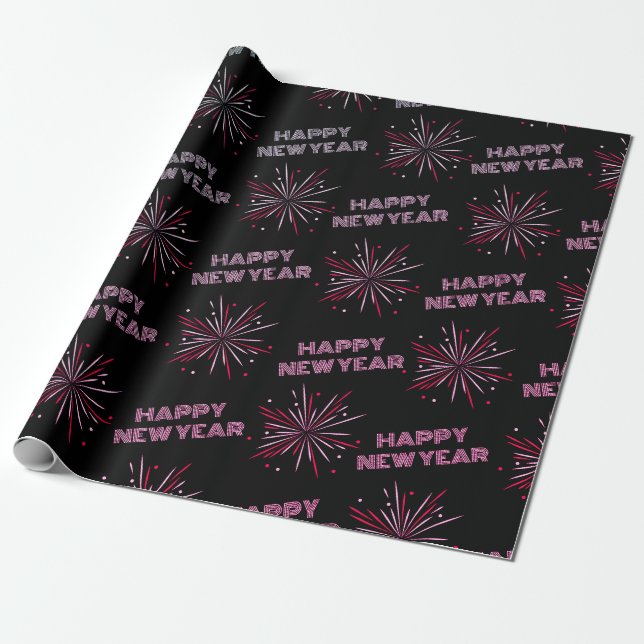 Happy New Year Fireworks  Wrapping Paper (Unrolled)