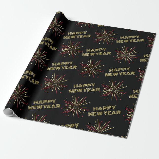 Happy New Year Fireworks  Wrapping Paper (Unrolled)