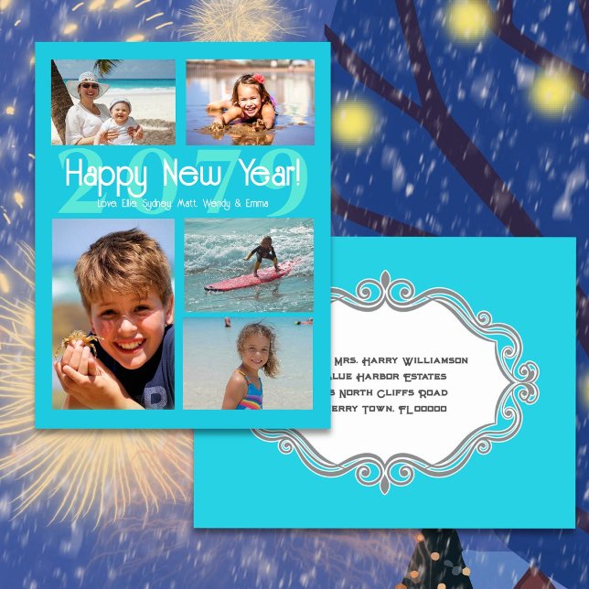 Happy New Year Five Photo Holiday Postcard (Creator Uploaded)