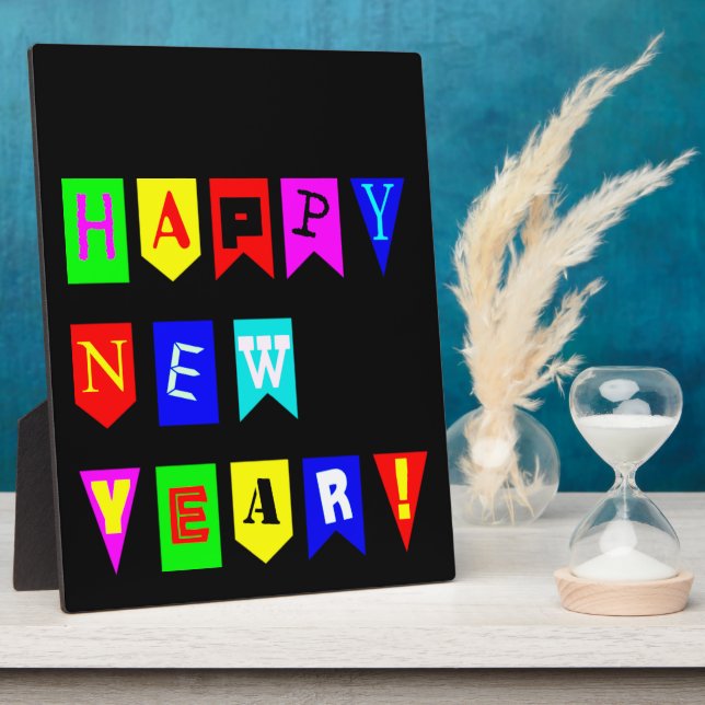 Happy New Year Flags Plaque (Side)
