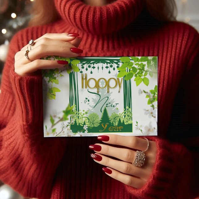 Happy new year Floral green POSTCARD (Creator Uploaded)