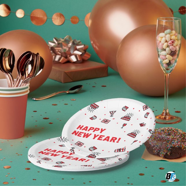 Happy New Year- Food Pattern  Paper Plate (Creator Uploaded)