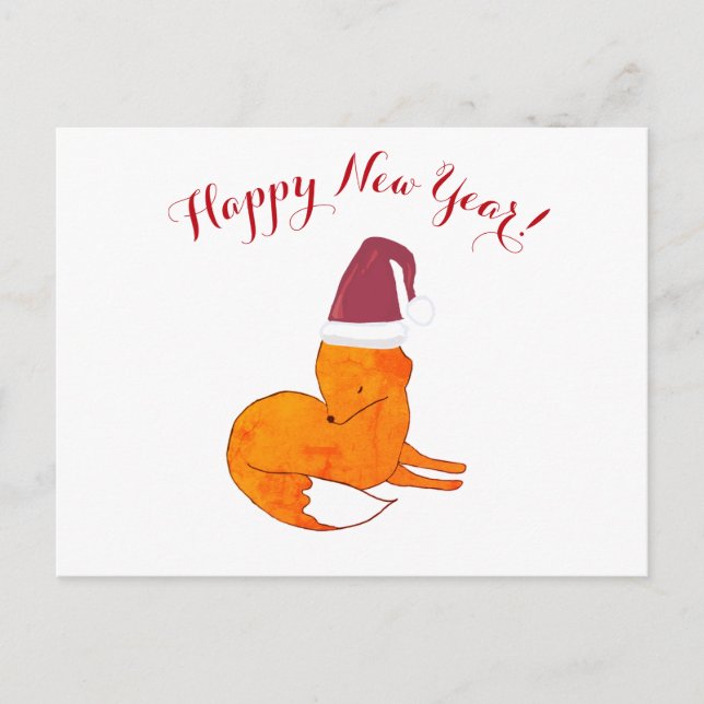 Happy New Year Fox  Postcard (Front)
