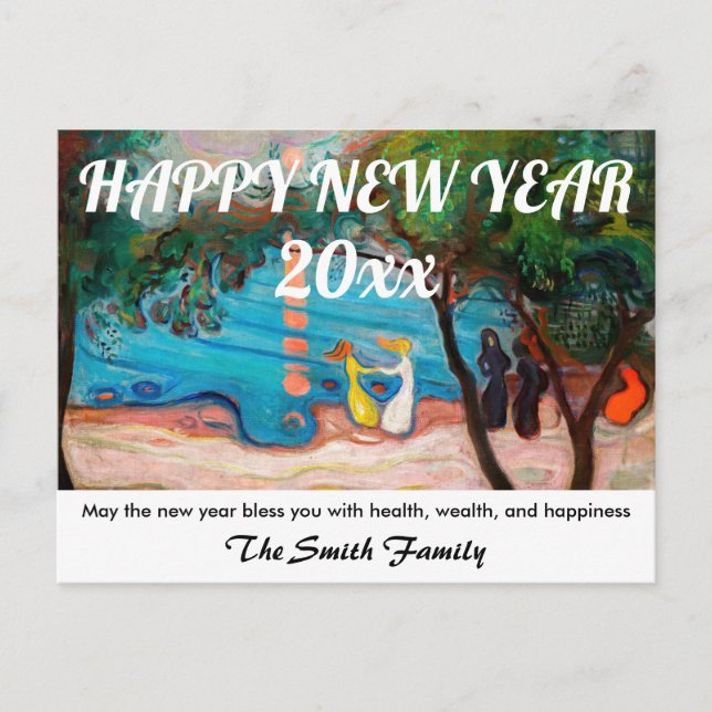 Happy New Year from Dance on the Beach by Munch Postcard (Front)