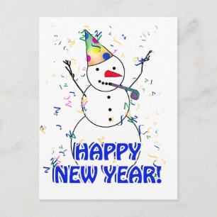 Happy New Year from the Celebrating Snowman Holiday Postcard
