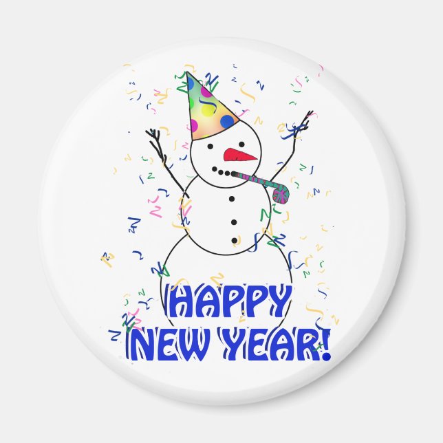 Happy New Year from the Celebrating Snowman Magnet (Front)