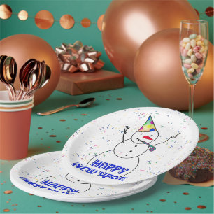 Happy New Year from the Celebrating Snowman Paper Plate