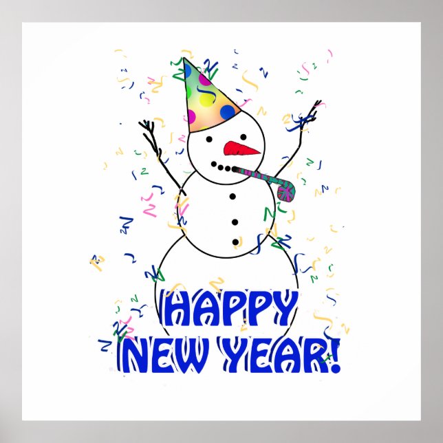 Happy New Year from the Celebrating Snowman Poster (Front)