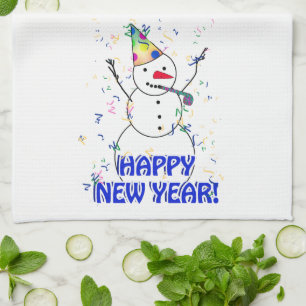 Happy New Year from the Celebrating Snowman Tea Towel