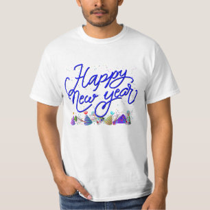 Happy New Year - Fun Blue Text With Confetti T-Shirt