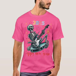 Happy New Year Funny Skeleton Playing Guitar T-Shirt