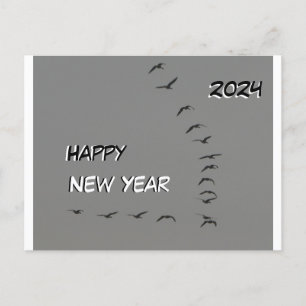 Happy New Year Geese Cust. Text Postcard