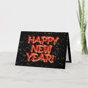 Happy New Year Glassy Red Text Holiday Card