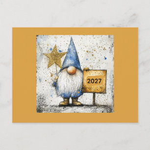 Happy New Year Gnome, 2027, Holiday Postcard