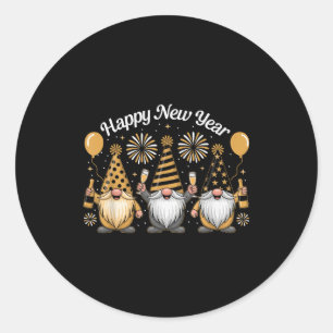 Happy New Year Gnome Confetti Fireworks New Year's Classic Round Sticker