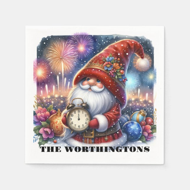 Happy New Year Gnome Napkins (Front)