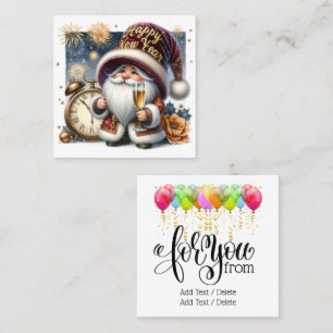 Happy New Year Gnome Series Square Business Card
