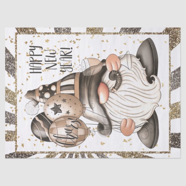 Happy New Year Gnome Tissue Paper (Front)