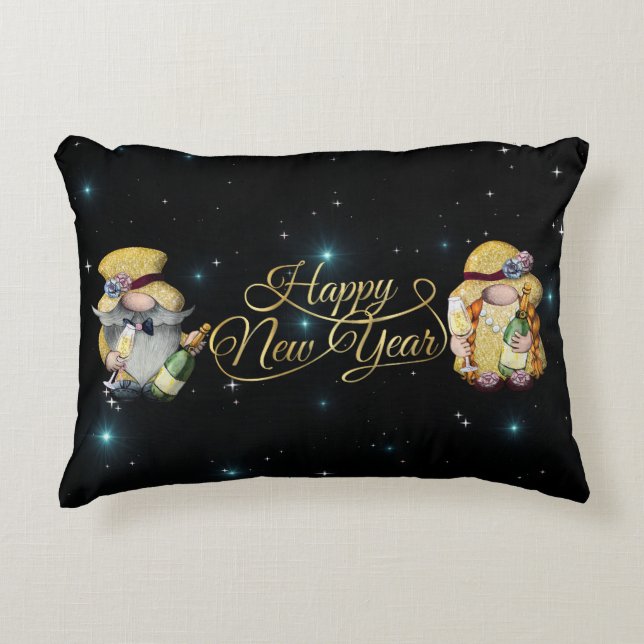 Happy New Year Gnomes Throw Pillow (Front)