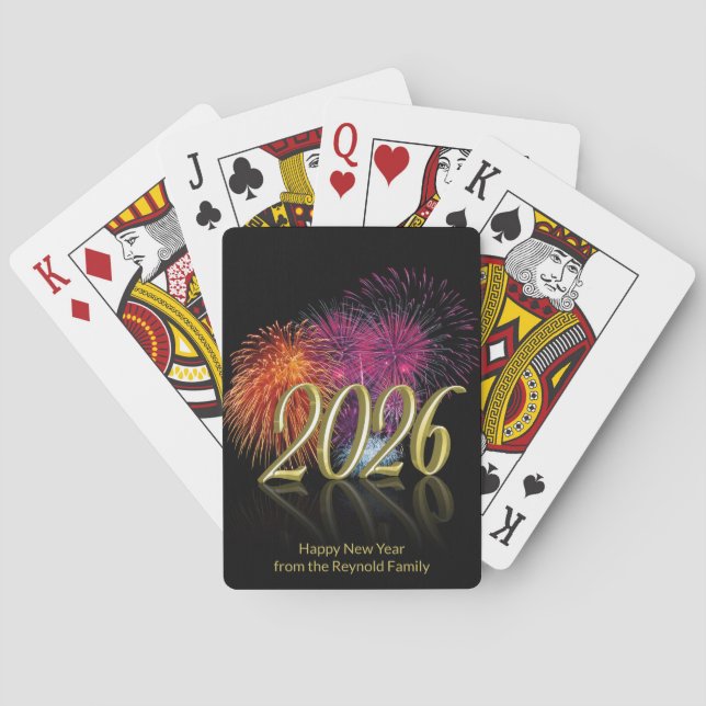Happy New Year Gold 2026 Fireworks Playing Cards (Back)