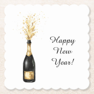 Happy New Year Gold Bottle Paper Coaster