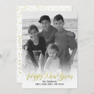 Happy New Year Gold Calligraphy Script 1 Photo Holiday Card