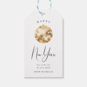 Happy New Year Gold Disco Ball Gift Tags