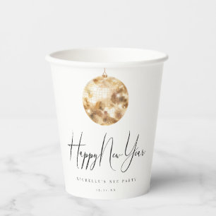 Happy New Year Gold Disco Ball Paper Cups