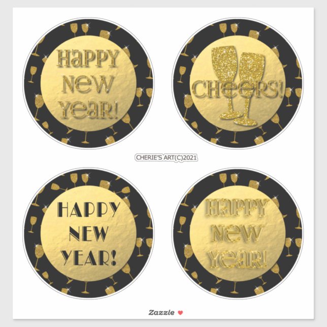 Happy New Year Gold Faux Foil and Black (Sheet)