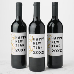 Happy New Year Gold Glitter Confetti Custom Year Wine Label