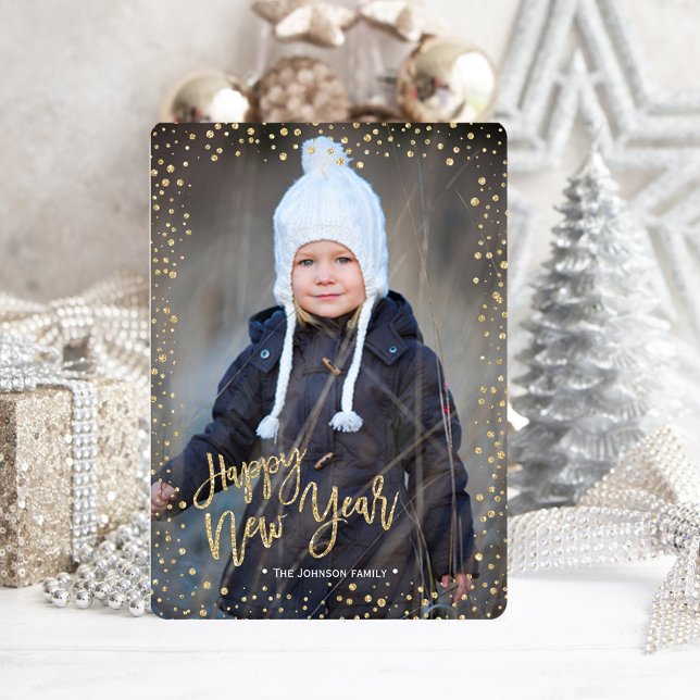 Happy New Year | Gold | Glitter Dots | Photo Card (Happy New Year | Gold | Glitter Dots | Photo Card)