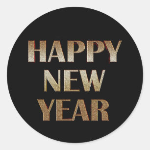Happy New Year Gold Metallic Text Image Classic Round Sticker