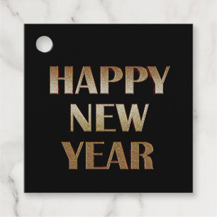 Happy New Year Gold Metallic Text Image Favour Tags