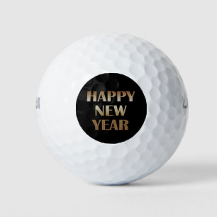 Happy New Year Gold Metallic Text Image Golf Balls