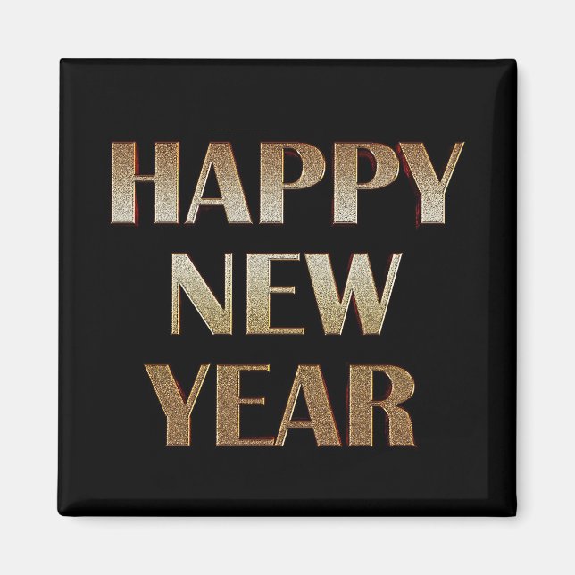 Happy New Year Gold Metallic Text Image Magnet (Front)