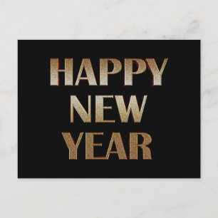 Happy New Year Gold Metallic Text Image Postcard