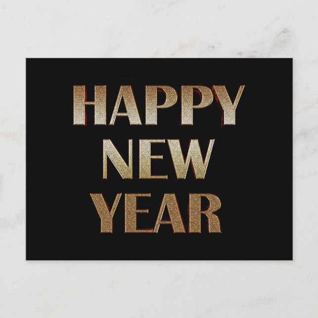Happy New Year Gold Metallic Text Image Postcard (Front)