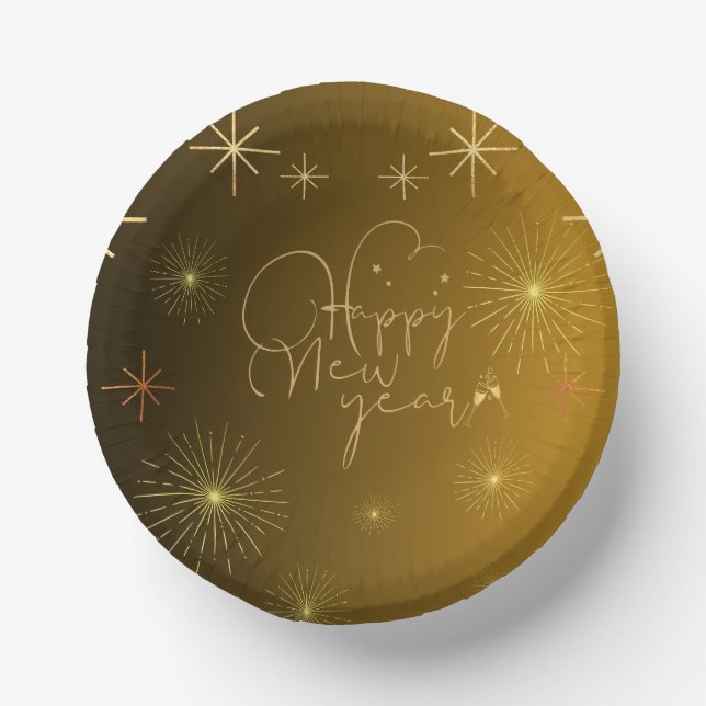 Happy New Year  -  Gold Paper Bowl Plate (Front)