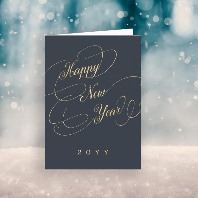 Happy New Year gold script business corporate Holiday Card (Creator Uploaded)