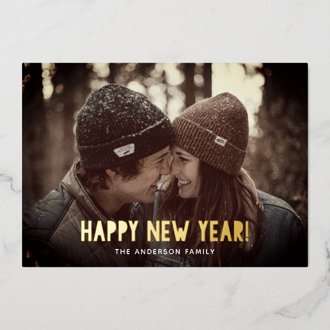 Happy New Year. Gold simple typography photo (Front)