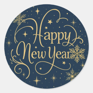 Happy New Year Gold Snowflake Classic Round Sticker