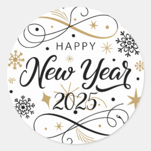 Happy New Year Gold Snowflake Classic Round Sticker