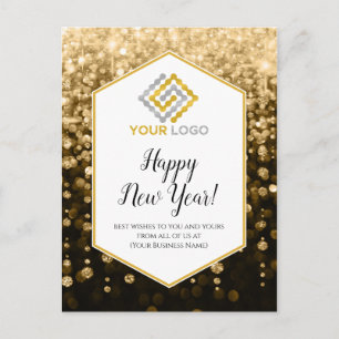 Happy New Year Gold Sparkles Logo Business Postcard