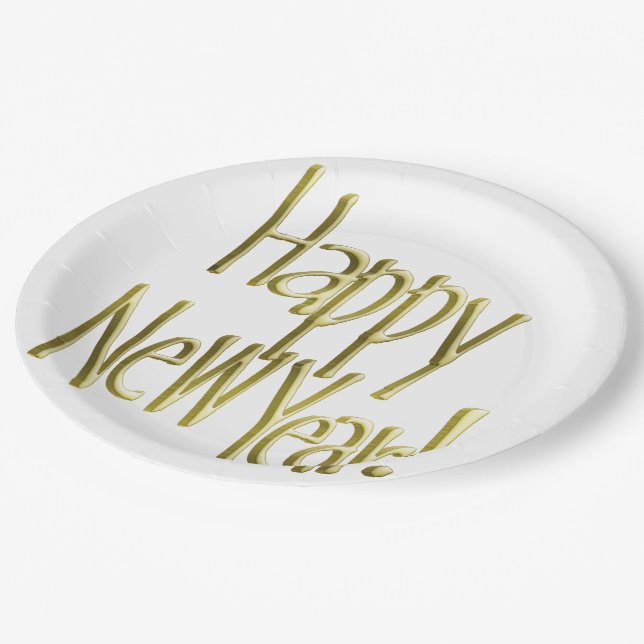 Happy New Year - Gold Text (Add Background Colour) Paper Plate (Angled)