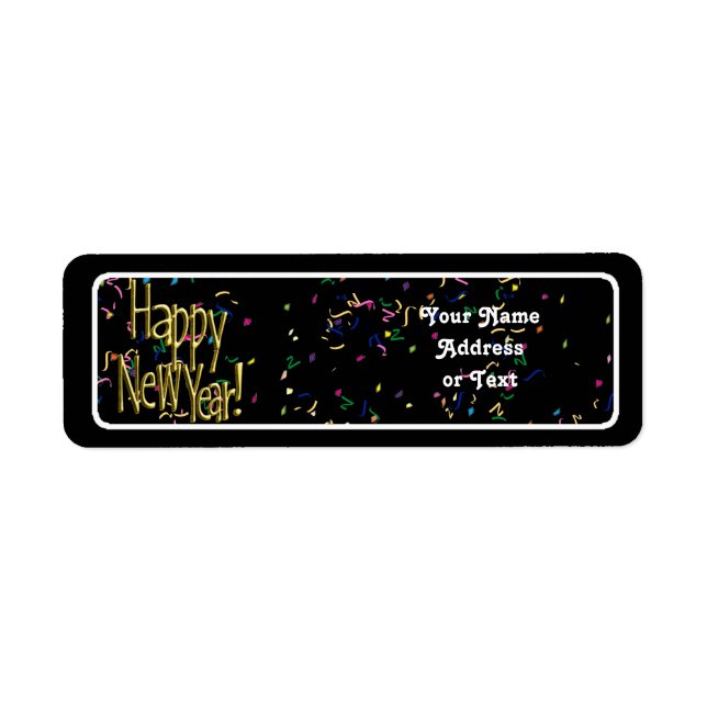 Happy New Year - Gold Text on Black Confetti (Front)