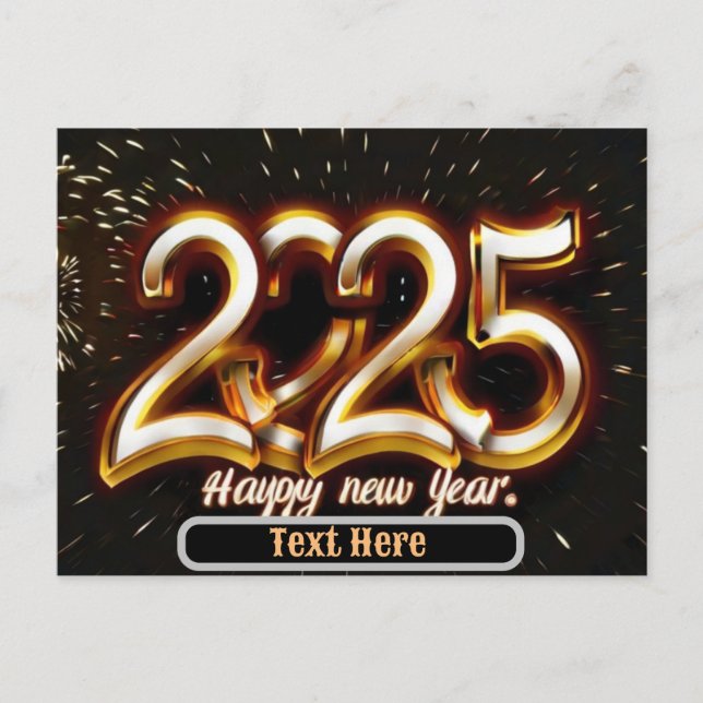 Happy new year gold typography gift card 2025 (Front)