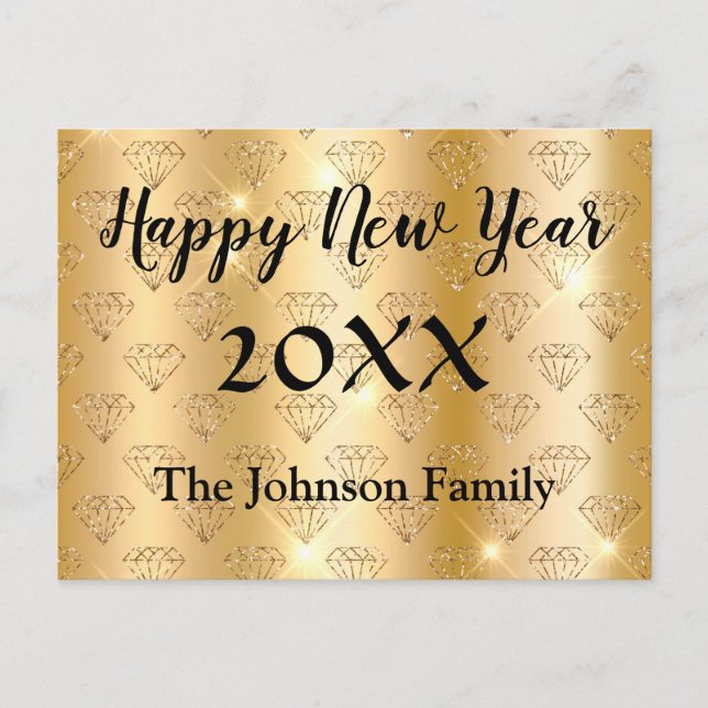 Happy New Year Golden and Black Elegant Postcard (Front)